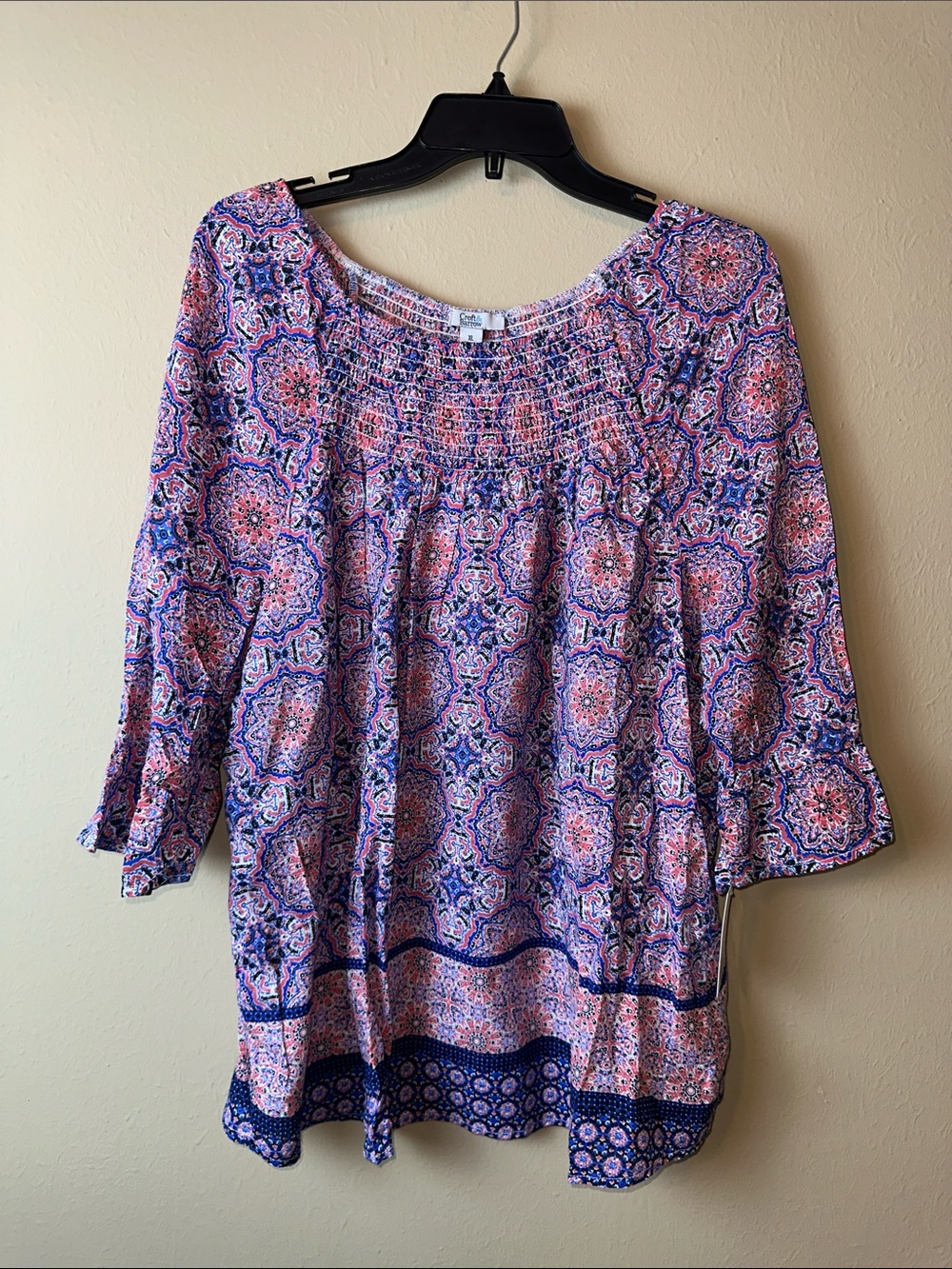 croft & barrow Pink and Blue Medallion Print Peasant Tunic
